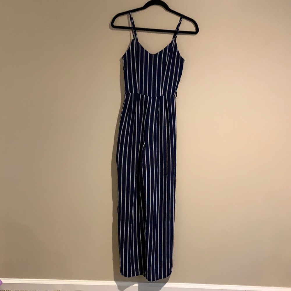 Navy and white stripe jumpsuit